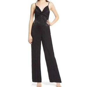 NSR Molli Jacquard Satin Black Jumpsuit Leaf Print Leaf Print Sleeveless - M